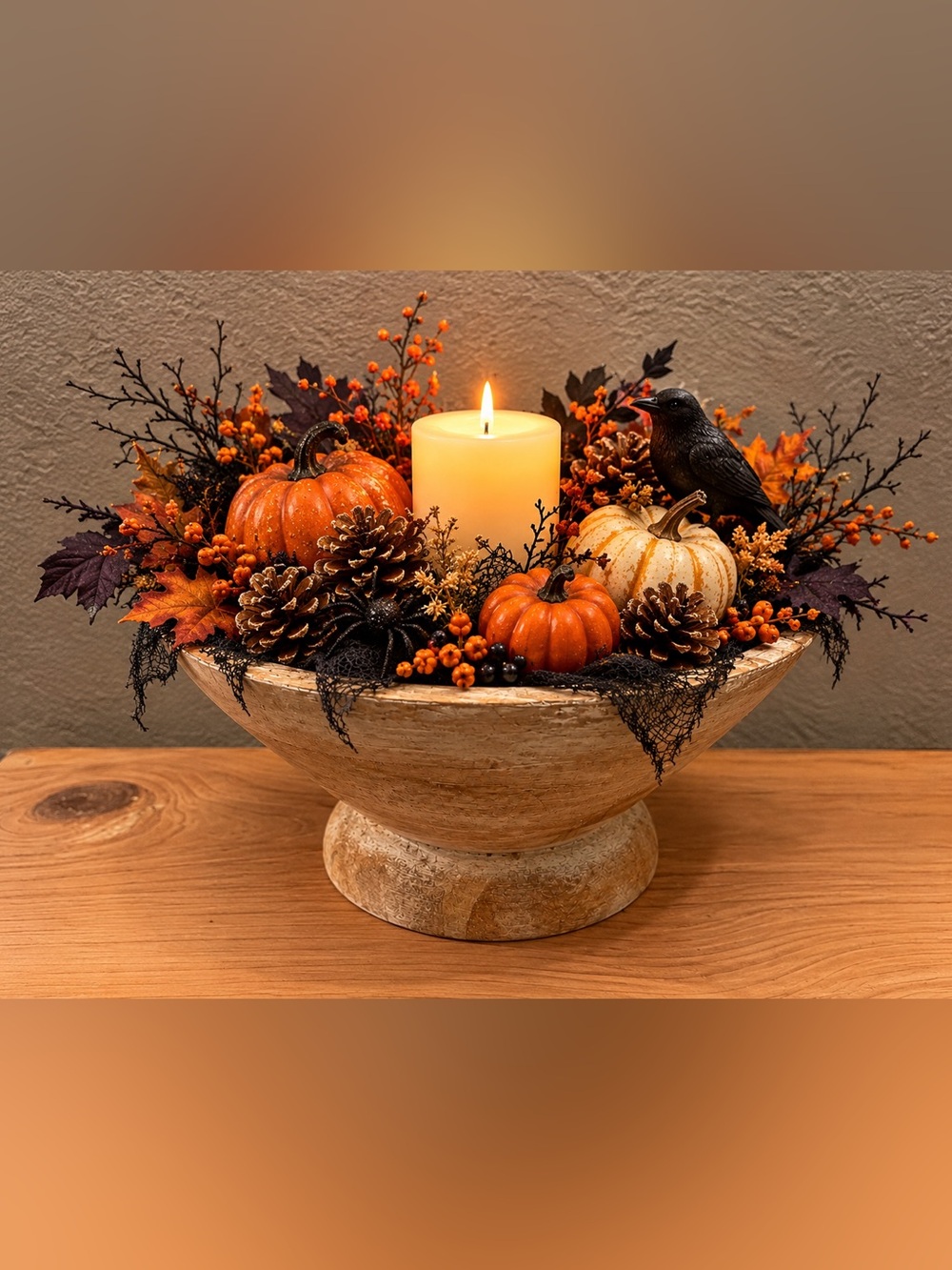 Wooden Pedestal Bowl 10" Rustic Farmhouse Kitchen Table Centerpiece